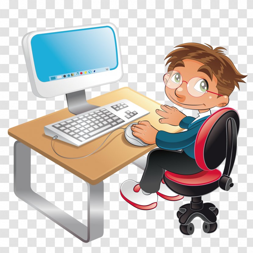 Student Computer Cartoon Clip Art - Stock Photography - Sitting In Front Of The To Learn Little Boy Transparent PNG