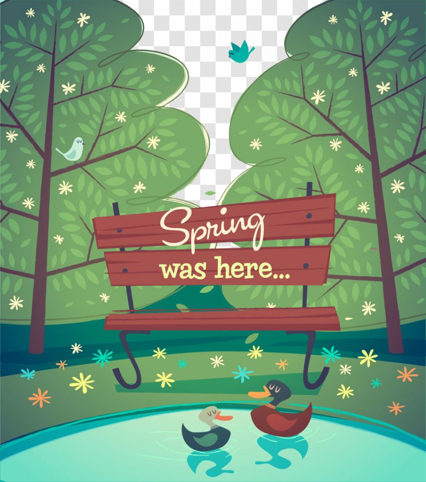 Spring Cartoon Illustration - Poster - Hand-painted Park Transparent PNG