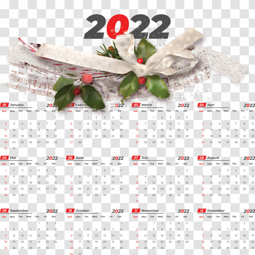 Printable Yearly Calendar 2022 2022 Calendar Template Transparent PNG