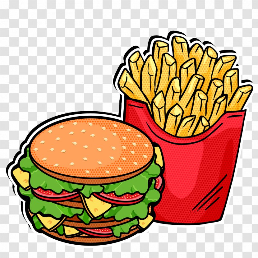 Fast Food French Fries Hamburger Pop Art - Burger And Transparent PNG