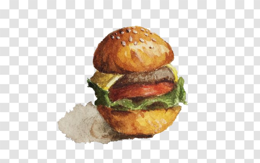 Slider Hamburger Cheeseburger Buffalo Burger Breakfast Sandwich - Fast Food - Watercolor Transparent PNG