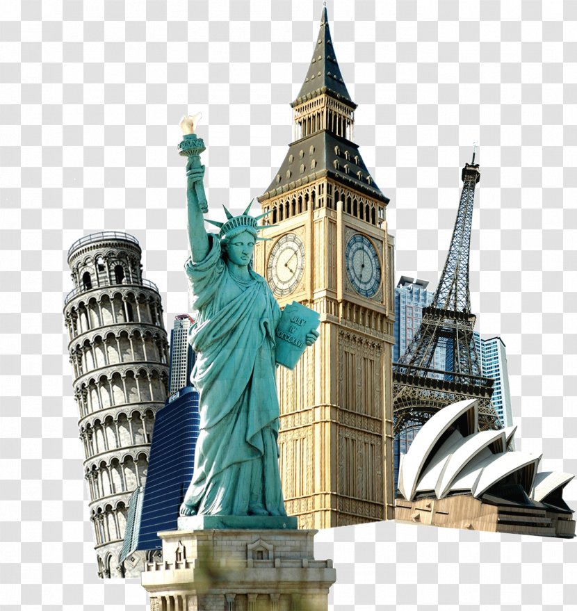 Statue Of Liberty Eiffel Tower Travel Tourism - Leaning Pisa - World Landmarks Buckle Creative HD Free Transparent PNG