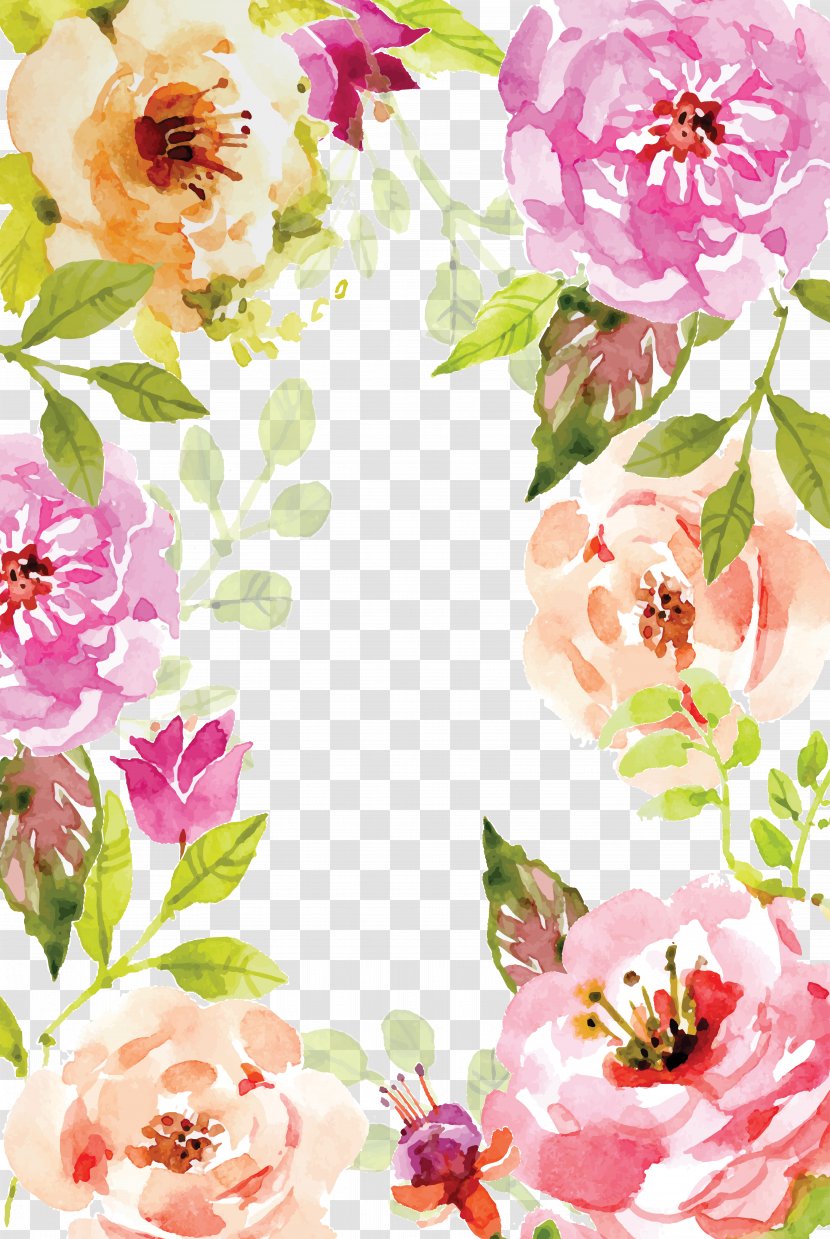 Watercolor Painting Book Poster - Rose - Flowers Border Vector Transparent PNG