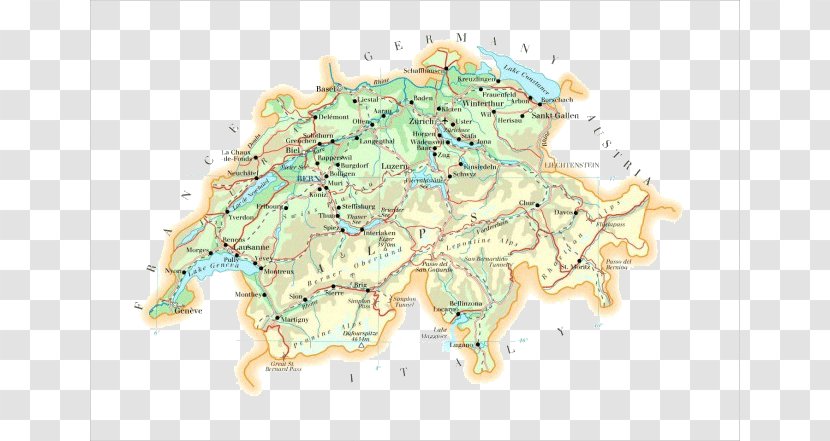 Switzerland World Map Topographic - Physische Karte - SWITZERLAND Transparent PNG