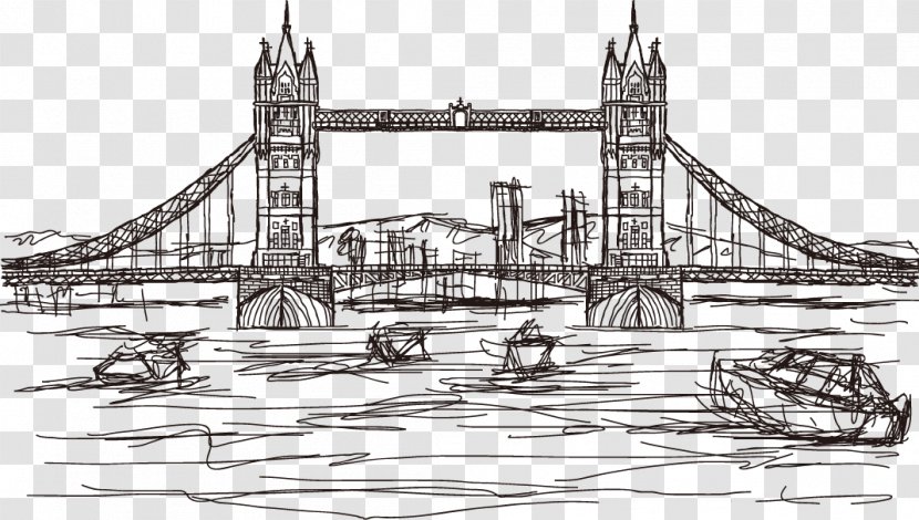 Tower Bridge Leaning Of Pisa Drawing Tourist Attraction - Structure - London Vector Artwork Transparent PNG