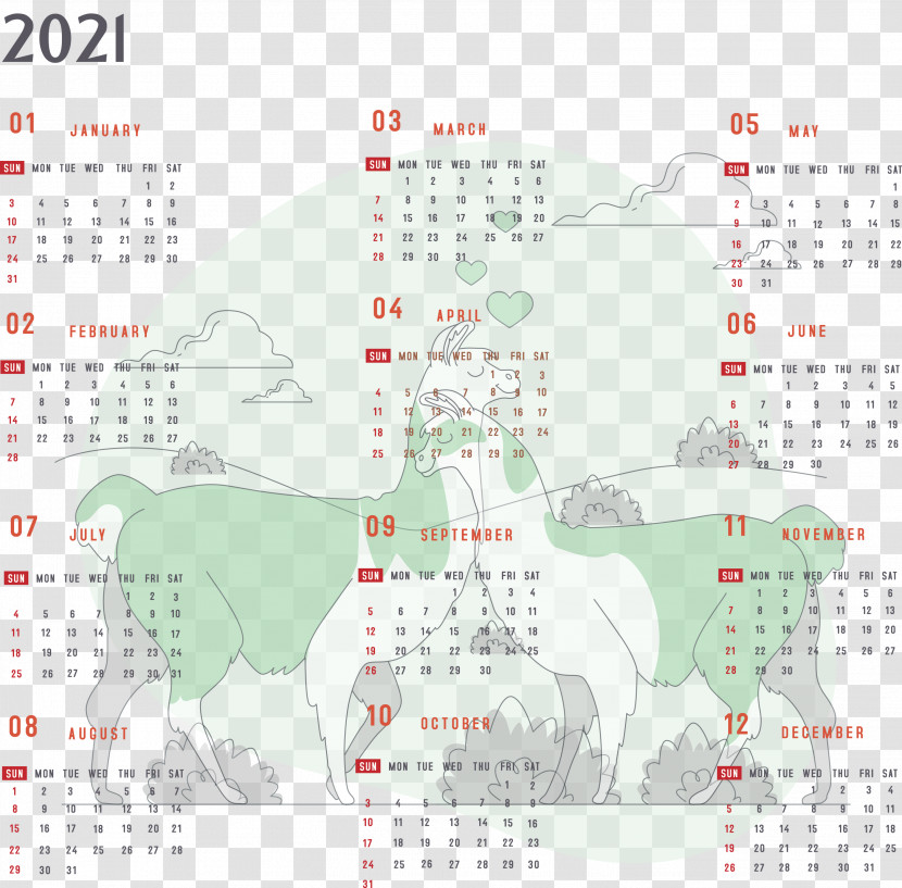 Year 2021 Calendar Printable 2021 Yearly Calendar 2021 Full Year Calendar Transparent PNG