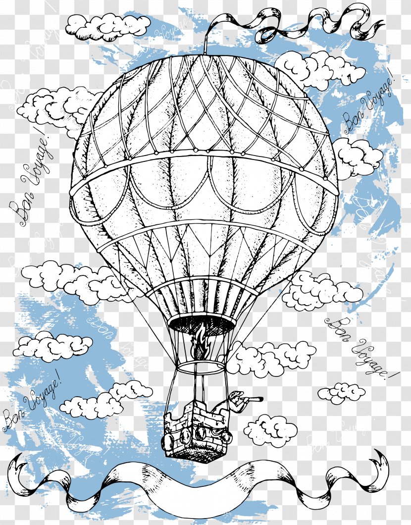 Hot Air Balloon Drawing Illustration - Cartoon - Blue Sky Transparent PNG