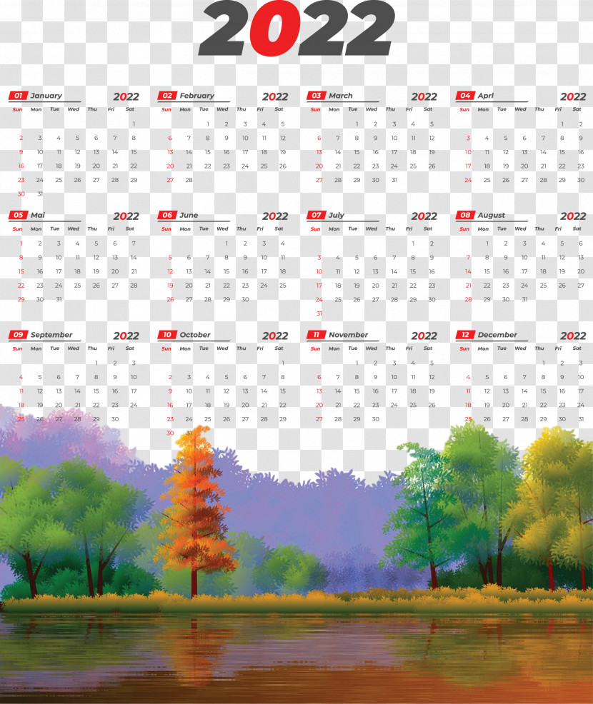 2022 Printable Yearly Calendar 2022 Calendar Transparent PNG