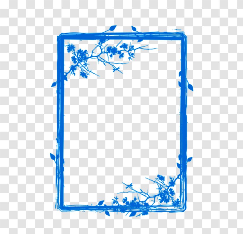 Picture Frame Film Line - Blue Chalk Plant Pattern Transparent PNG
