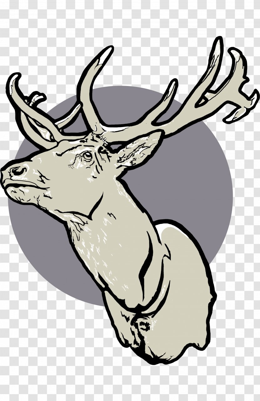 Reindeer Elk Antler Line Art Clip - Fictional Character - Large Deer Head Transparent PNG