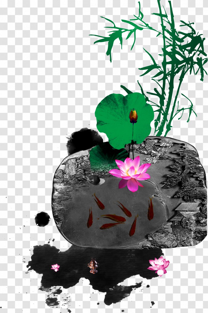 Pond Nelumbo Nucifera - Fish - Ink Lotus Rockery Transparent PNG
