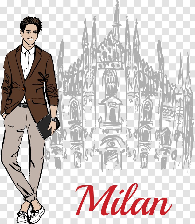 Milan Cathedral Galleria Vittorio Emanuele II Piazza Del Duomo, Della Scala Rome - Gentleman - And Vector Cartoon Man Transparent PNG