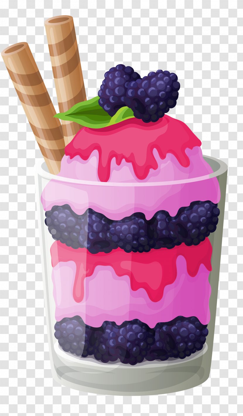 Chocolate Ice Cream Sundae Strawberry - Parfait - Pink Cup With Blackberry Clipart Transparent PNG