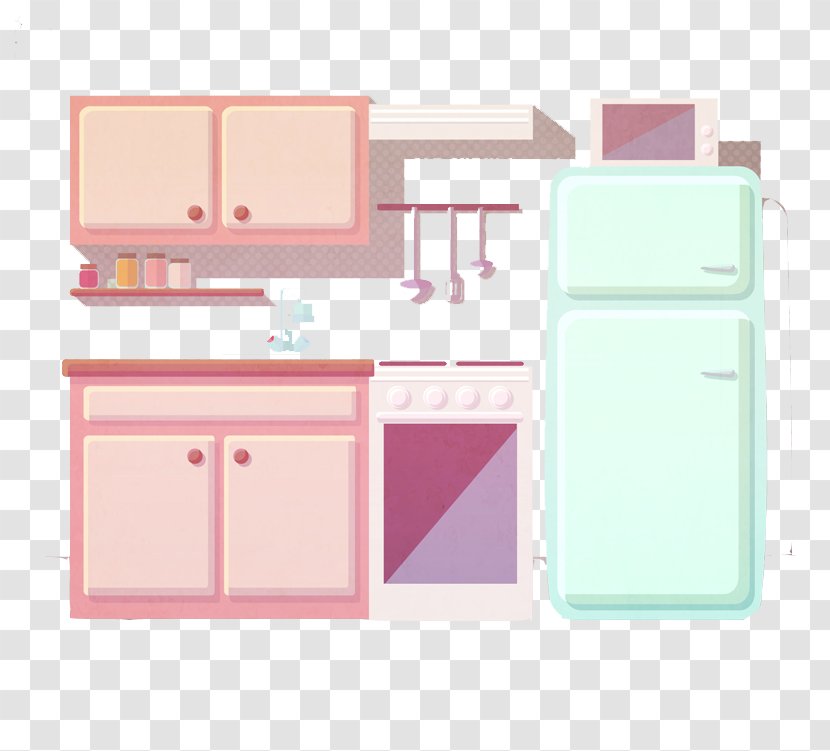 Kitchen Table Drawing Microwave Oven - Pink Transparent PNG