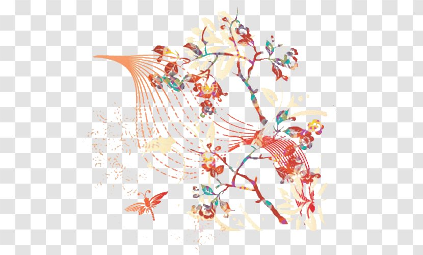 Euclidean Vector Line Four-vector - Art - Abstract Flowers And Birds Transparent PNG