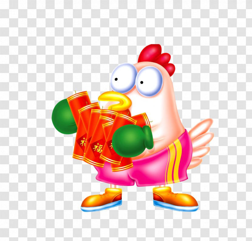 Cartoon Chinese New Year Clip Art - Toy - Holding A Firecracker Chicken Transparent PNG