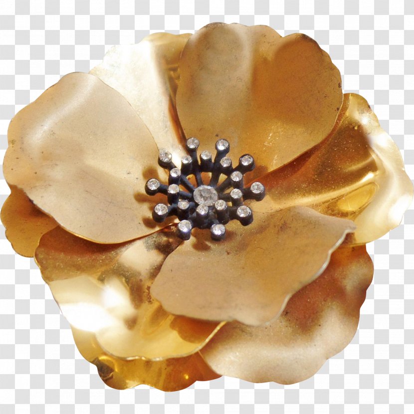 Flower Petal Brooch Gold Imitation Gemstones & Rhinestones Transparent PNG