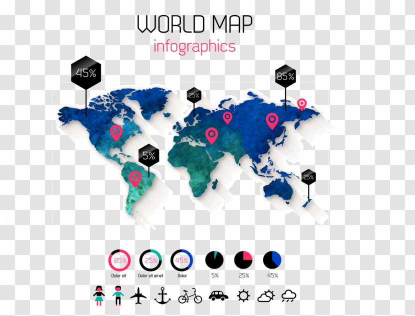 Infographic World Map - Vector Transparent PNG