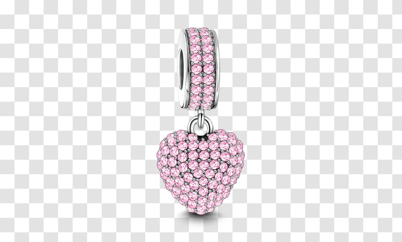Earring Charm Bracelet Silver Cubic Zirconia - Anklet - Pink Heart Necklace Transparent PNG