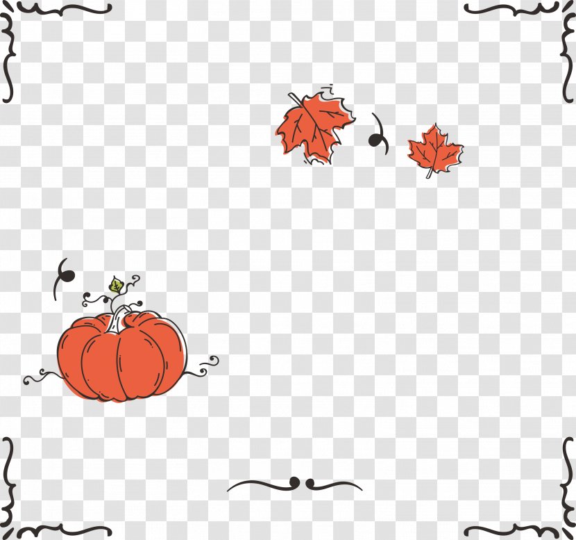 Calabaza Pumpkin Autumn Clip Art - Maple Leaf - Hand Painted Border Transparent PNG