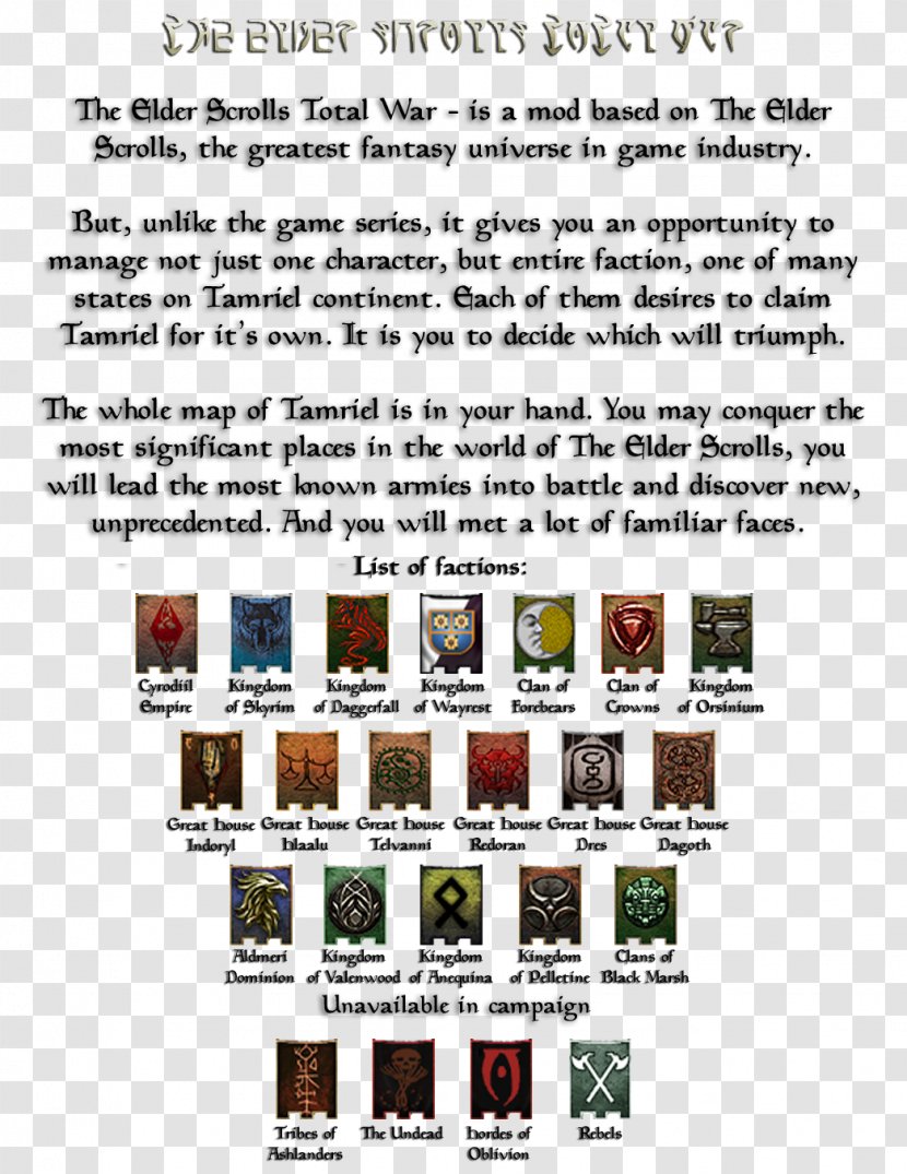 Medieval II: Total War: Kingdoms The Elder Scrolls V: Skyrim Third Age War Online Mod - Text - Ii Transparent PNG