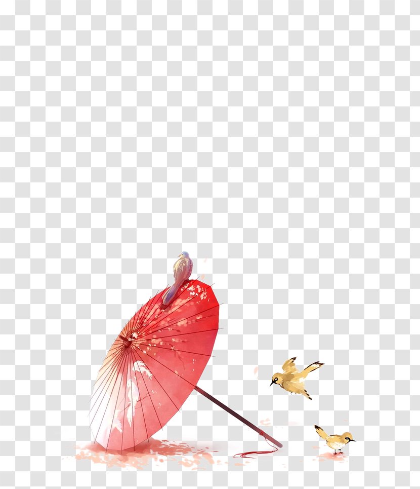 Computer Photography Android Wallpaper - Chinoiserie - Ancient Wind Hand Painted Red Umbrella Bird Transparent PNG
