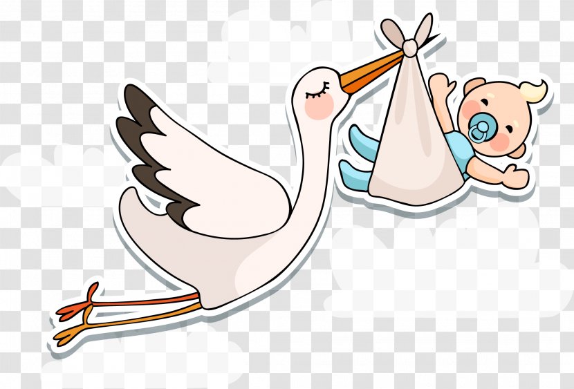 White Stork Infant Baby Shower - Cartoon - Vector Is Coming Transparent PNG