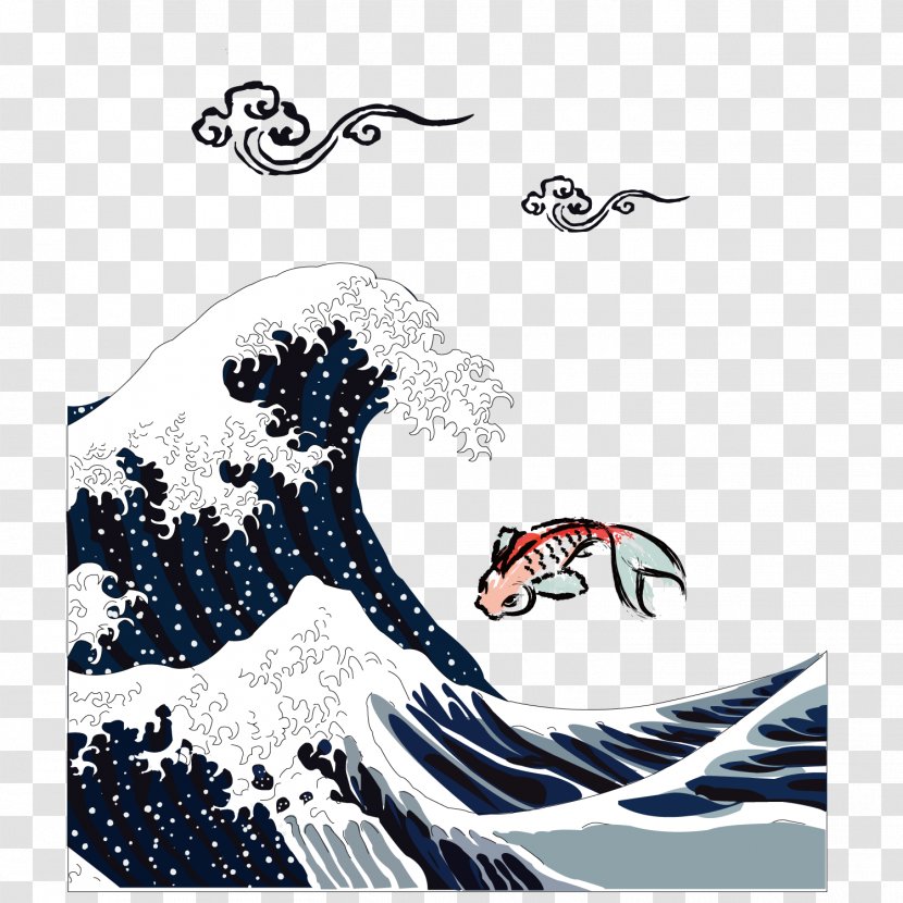 The Great Wave Off Kanagawa Japan Ukiyo-e Printmaking Poster - Pattern - Classic Ukiyoe Koi Background Transparent PNG