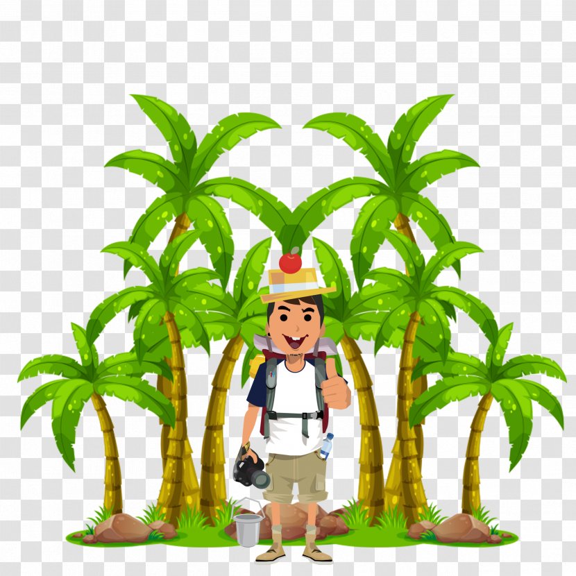 Coconut Tree Flat Design - Flowerpot - Man Walks Transparent PNG