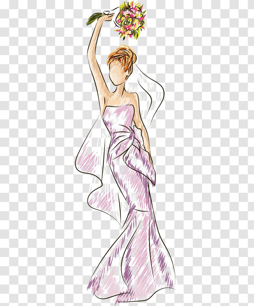 Euclidean Vector Illustration - Flower - Bride Holding Bouquet Transparent PNG