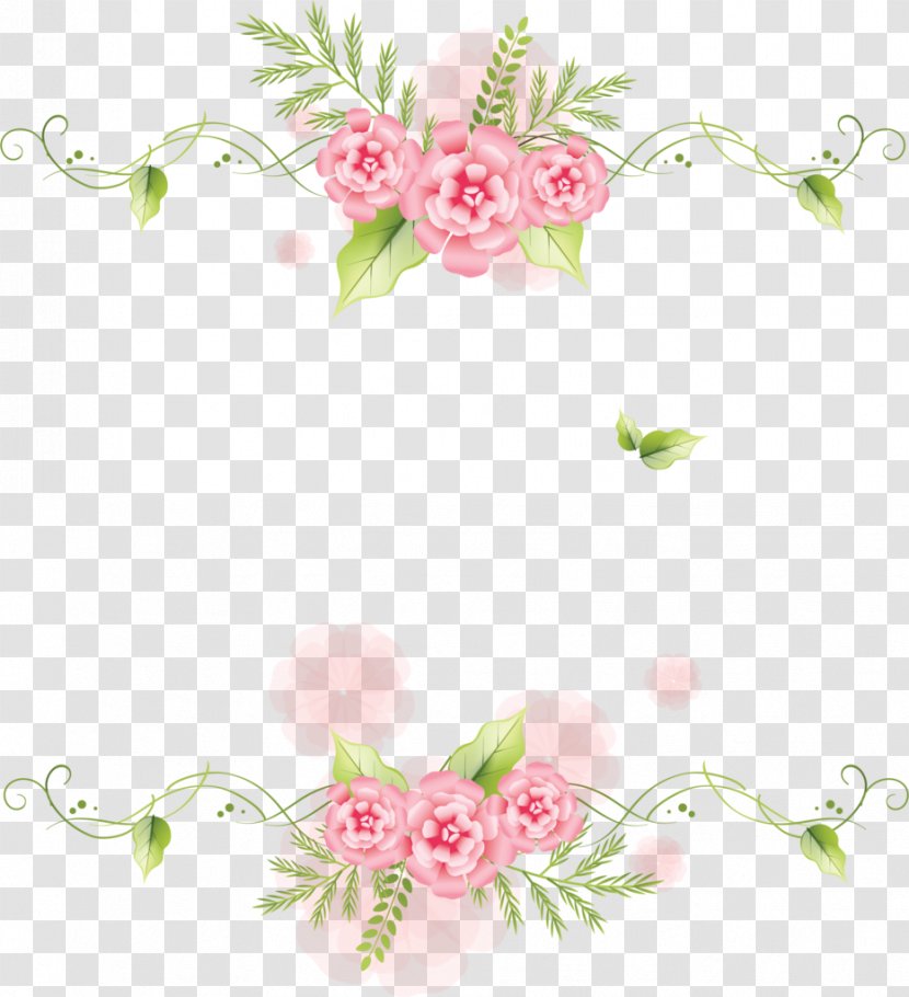 Download Icon - Floristry - Pink Flowers Green Leaf Frame Decoration Transparent PNG