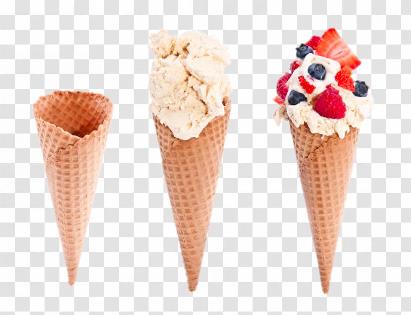 Ice Cream Cone Biscuit Roll Waffle Gelato - Three Cones Transparent PNG