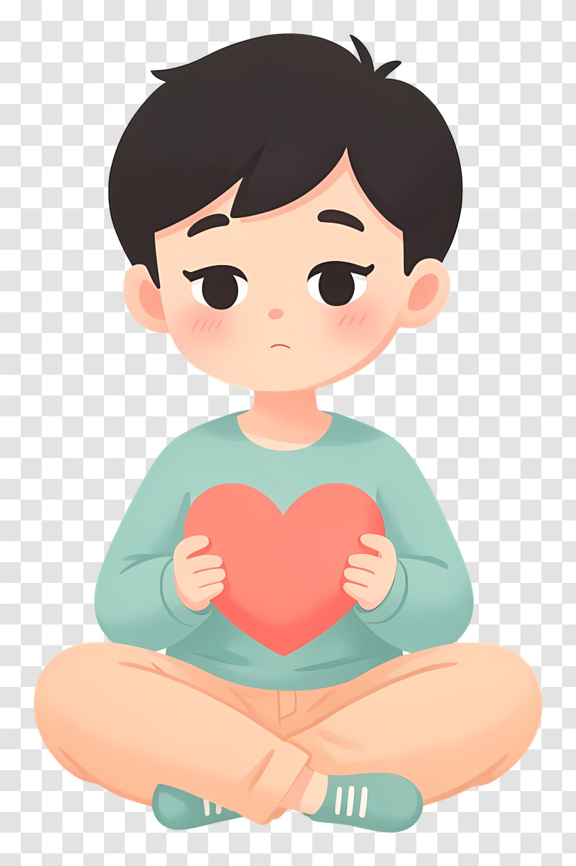 Cute Boy Holding Heart Illustration Transparent PNG