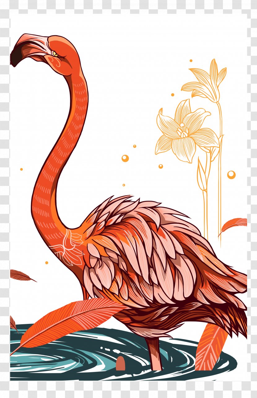 Flamingos Lovebird Painting Illustration - Water Bird - Flamingo Transparent PNG