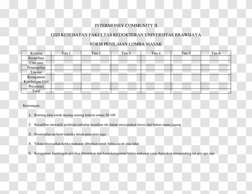 Document DOCX Form Recipe University Of Brawijaya - Cartoon - Job Description Transparent PNG
