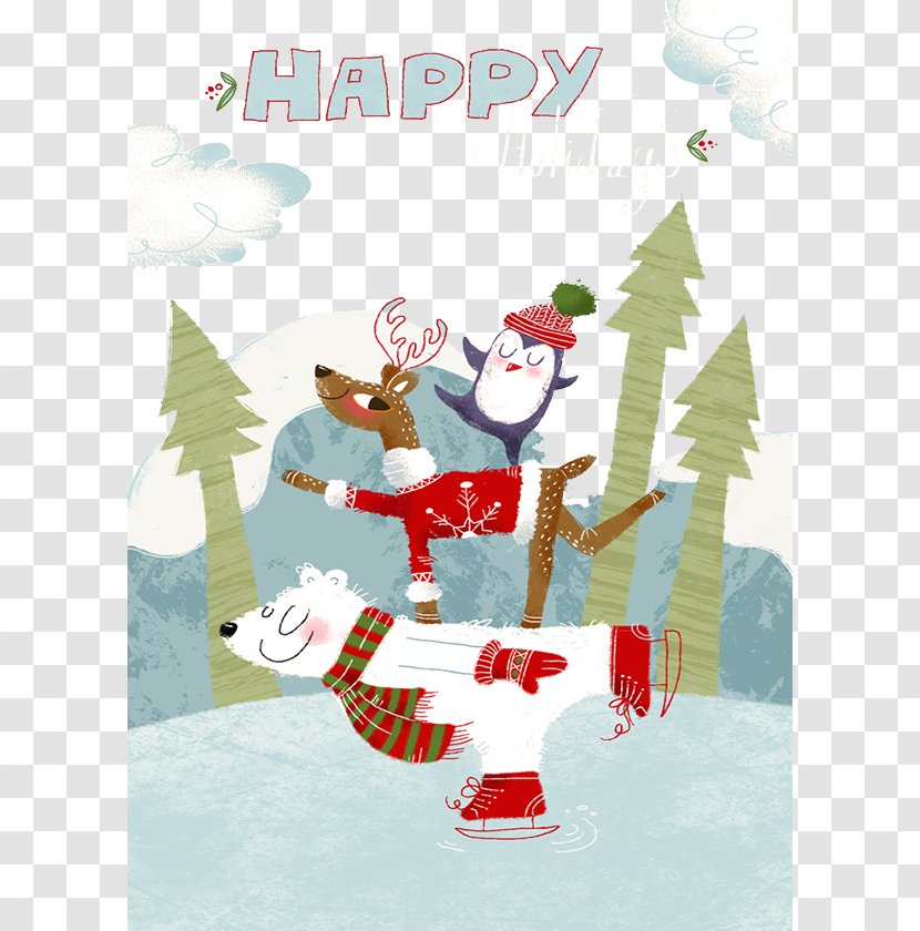 Wedding Invitation Reindeer Christmas Ornament Illustration - Greeting - Hand-painted Polar Bears Transparent PNG