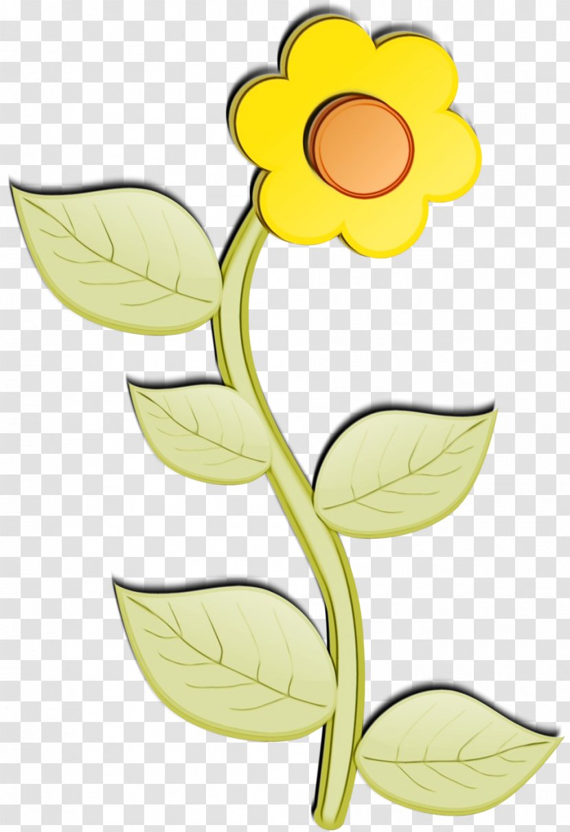 Yellow Flower Clip Art Plant Flowering - Wet Ink - Petal Stem Transparent PNG