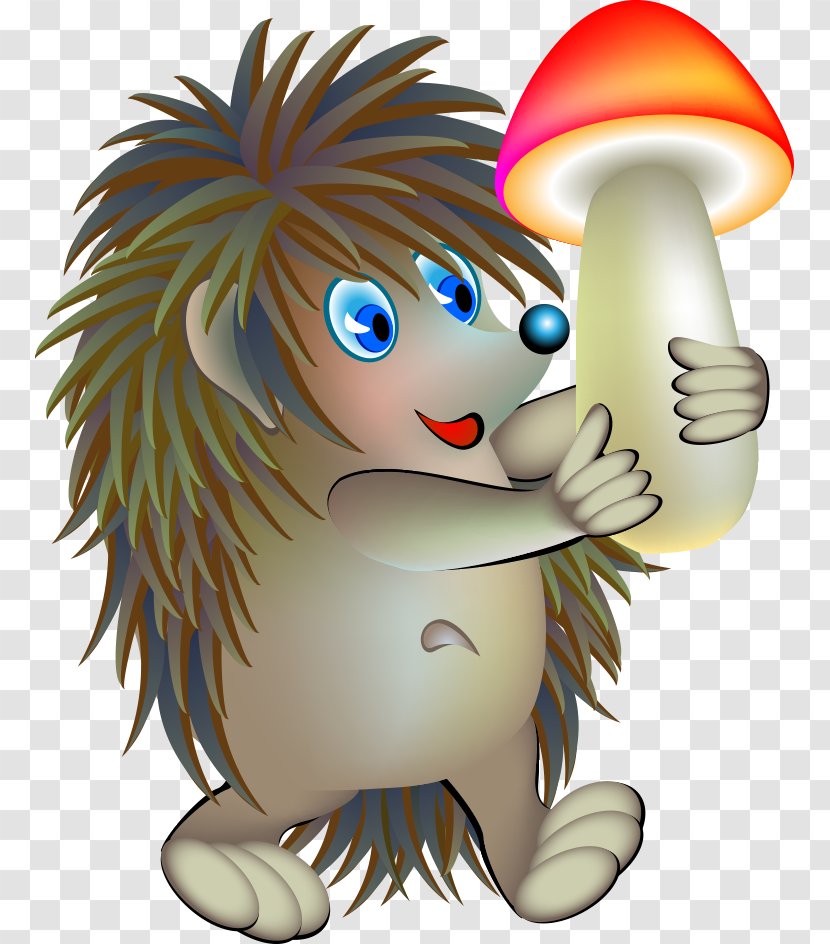 Hedgehog Cartoon Illustration - Mushroom - Holding Mushrooms Transparent PNG