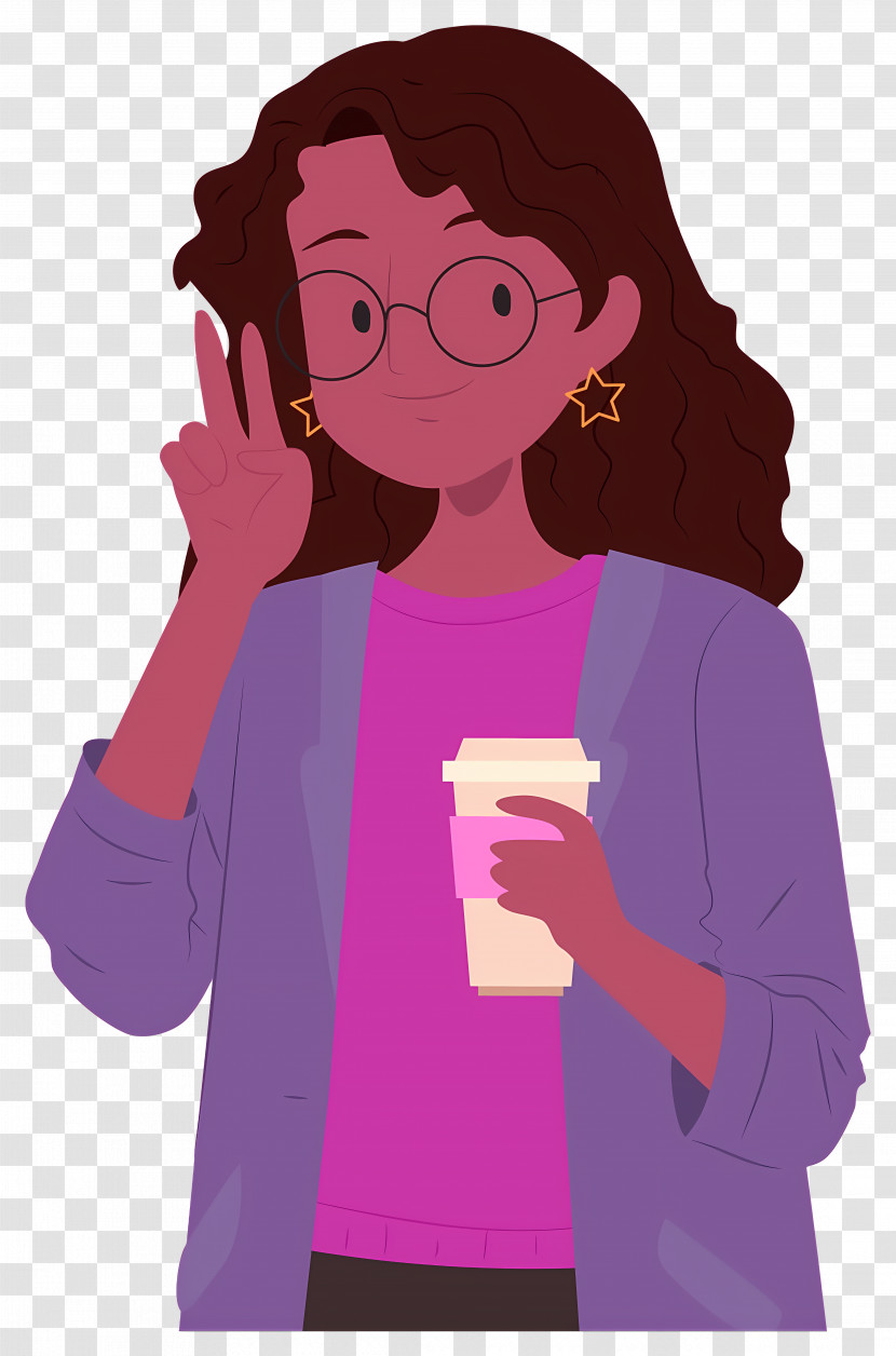 Drinking Coffee - Woman With Glasses Holding Coffee Transparent PNG