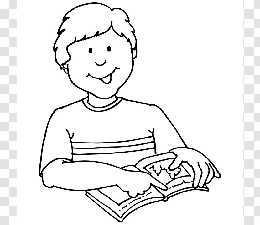 Student Reading Black And White Clip Art - Cartoon - Boy Clipart Transparent PNG