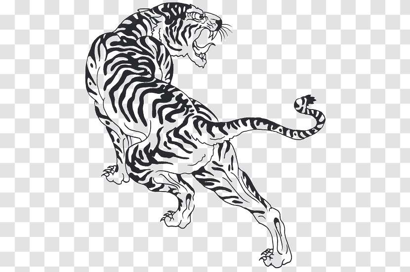Tiger Cat Felidae Black And White Line Art - Fauna - Tattoos Picture Transparent PNG