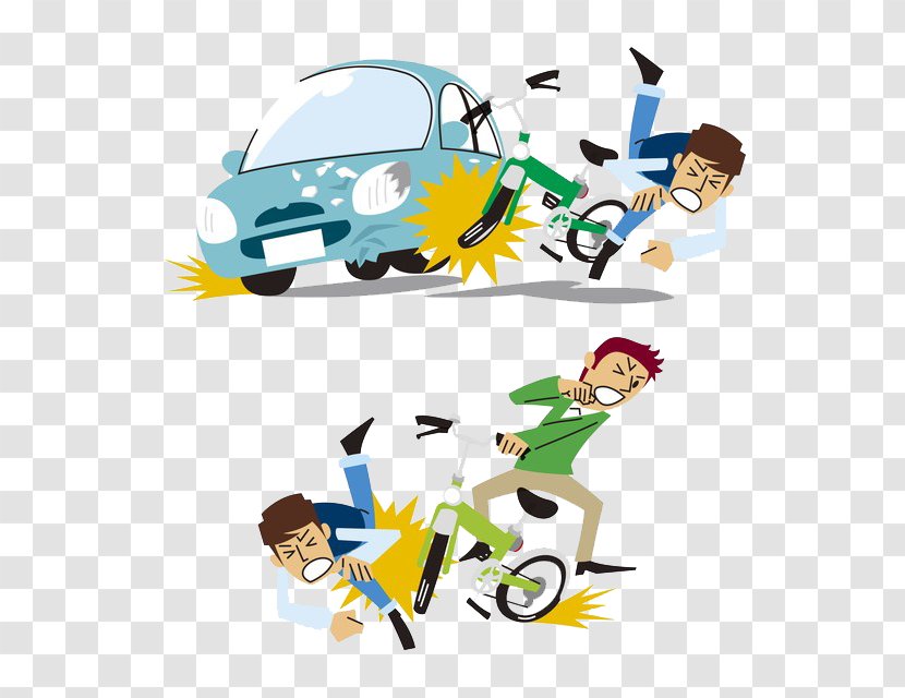 Car Traffic Collision Accident Bicycle - Cartoon - In A Transparent PNG