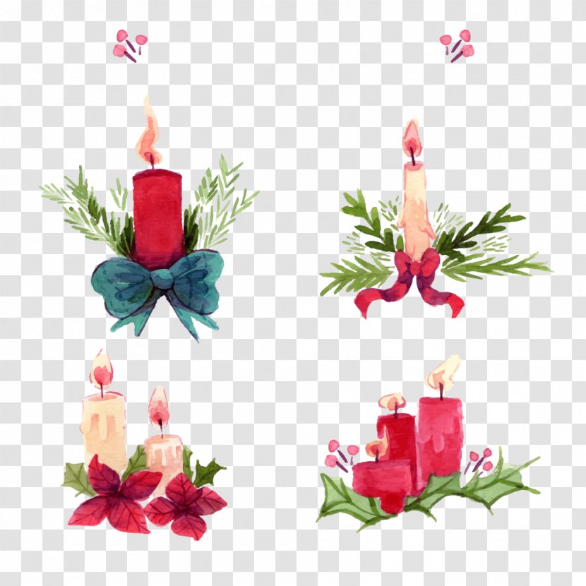 Watercolor Painting Icon - Christmas Decoration - Stained Water Festival Candle Vector Material Transparent PNG