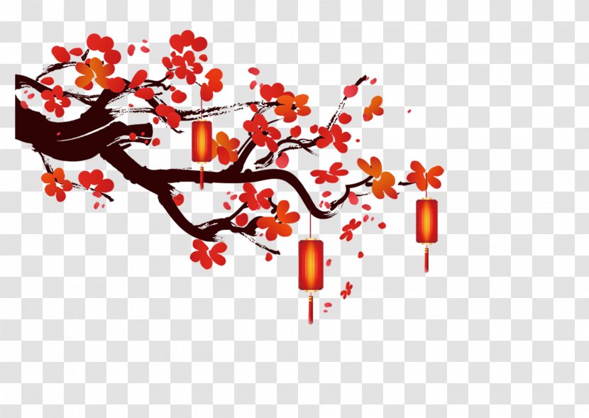 Tangyuan Lantern Festival Chinese New Year - Tree - Plum Branches And Lanterns Transparent PNG