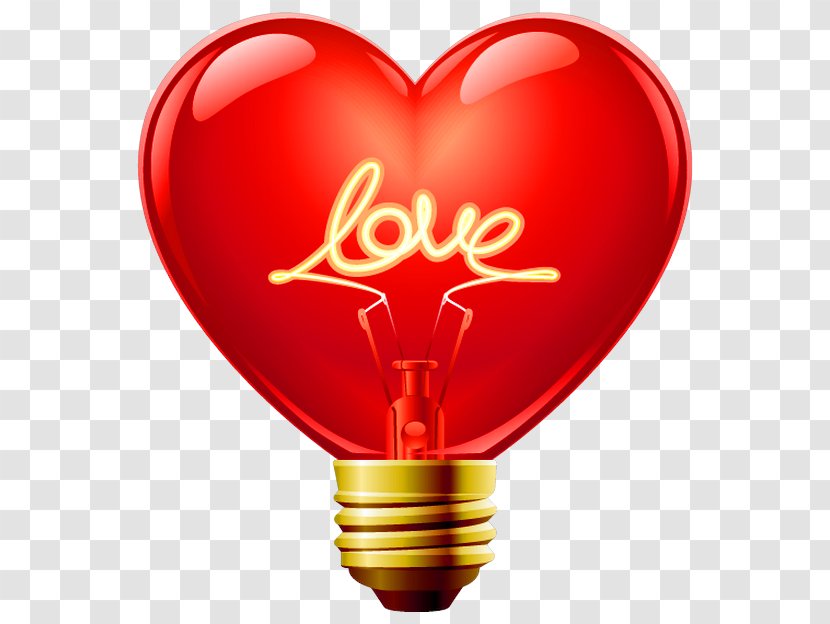 Incandescent Light Bulb Heart Clip Art - Cartoon - Love Transparent PNG