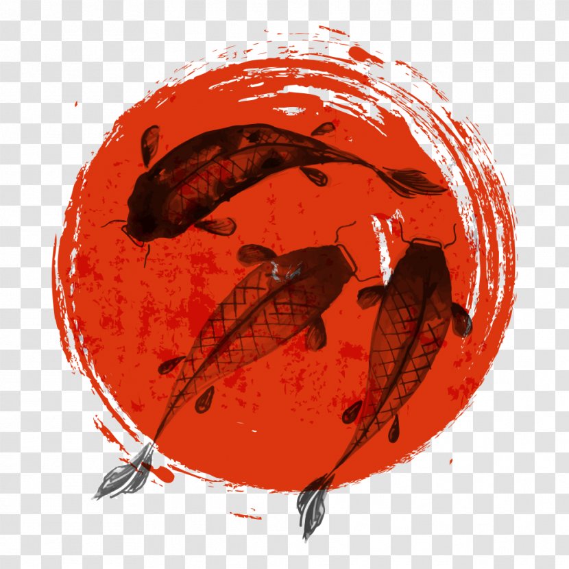 Koi Japan Drawing Illustration - Ink Wash Painting - Wind Fish Transparent PNG