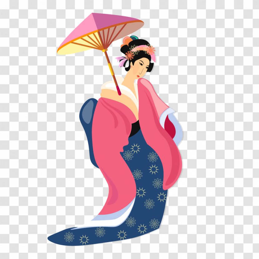 Japan Geisha - Vector Japanese Holding Umbrella Transparent PNG