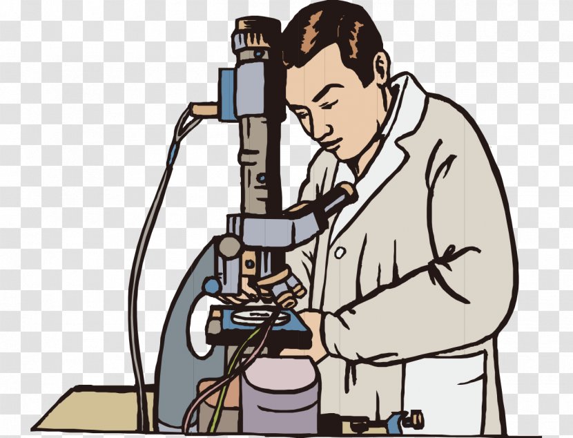 Microscope Experiment Scientist Clip Art - Under The Modern Hand-painted  Cartoon Man Transparent PNG