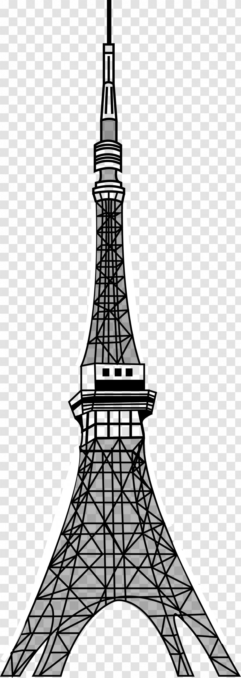 Tokyo Tower Drawing Landmark - Black And White Transparent PNG
