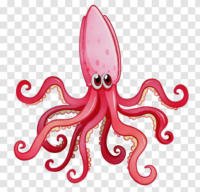 Octopus Cartoon - Animal Figure - Magenta Seafood Transparent PNG